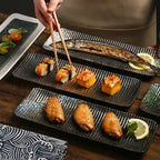 EMESA HOME Japanese-Style Rectangular Ceramic Serving Plate – Elegant Sushi, Fish & Grill Dish for Home, Hotel & Restaurant Dining