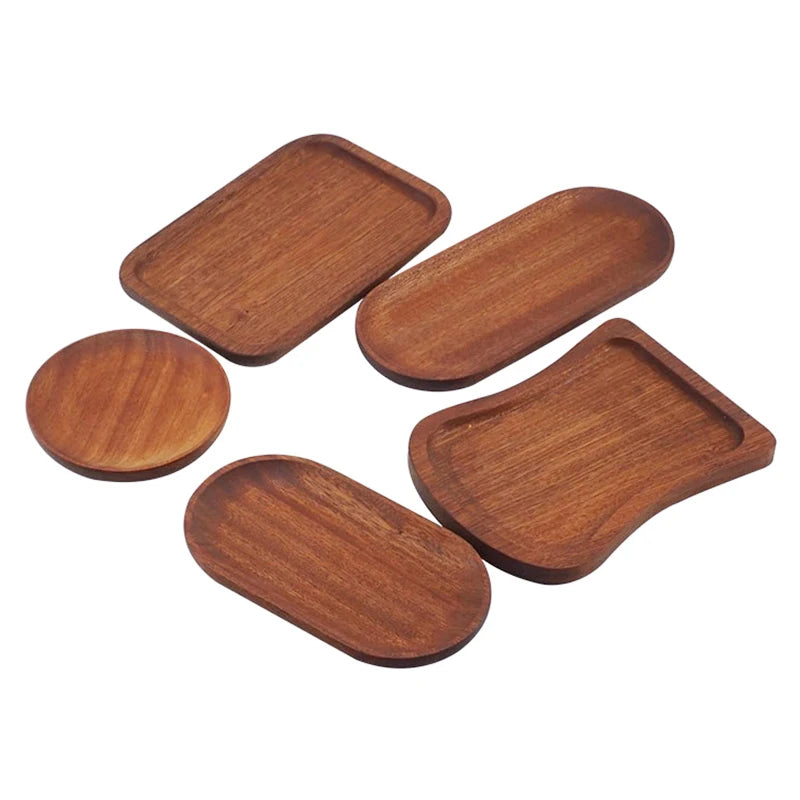 EMESA HOME-Tableware Dessert Round Tray - Walnut Color Japanese Wood Tray, Breakfast Bread Tray, Creative Tea Saucer Coasters, Coffee Coasters