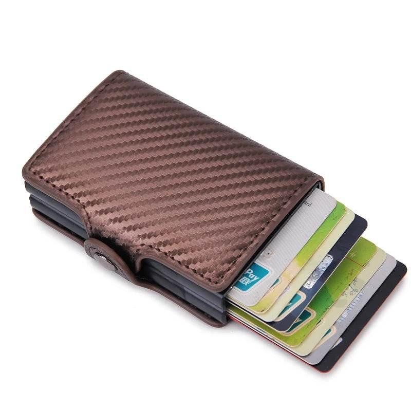 EMESA HOME RFID Blocking Men Wallet Credit Card Holder Leather Card Wallet Double Metal Box ID Card Holder Money Clip Purse - EMESA HOME™