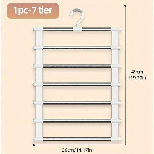 EMESA HOME Multi-Functional Pants Rack – Folding Stainless Steel Cloud Ladder Hanger with Clips, Space-Saving Multi-Layer Seamless Storage 1pc 7 poles