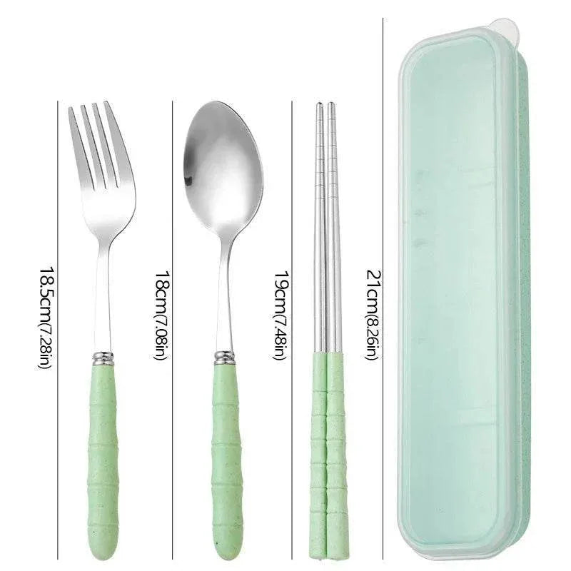 EMESA HOME-3pcs/set Stainless Steel Tableware Set - Chopsticks, Fork, Spoon, Travel Flatware with Box - EMESA HOME™