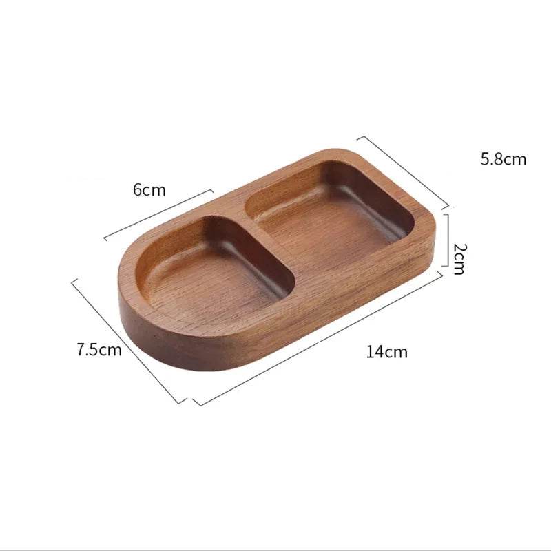 EMESA HOME Solid Wood Rectangle Tray – 2/3 Grid Condiment Plate for Breakfast, Sushi, Bread, Desserts & Kitchen Seasoning Display 2 Squares