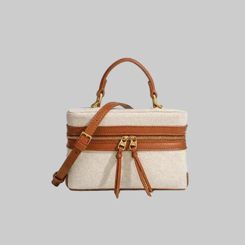 EMESA HOME Retro Box Women’s Canvas Handbag – Designer Splicing Shoulder and Crossbody Bag for Spring Summer - EMESA HOME™