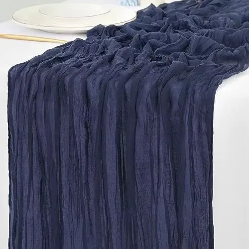EMESA HOME Gauze Table Runner – 90×300cm Rustic Boho Table Decor for Dining, Wedding, Party, or Decoration navy blue 90cmx180cm