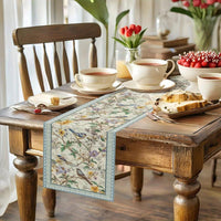 EMESA HOME Blue Birds & Flowers Linen Table Runner - Durable Wedding, Kitchen, and Dining Table Decoration for Parties