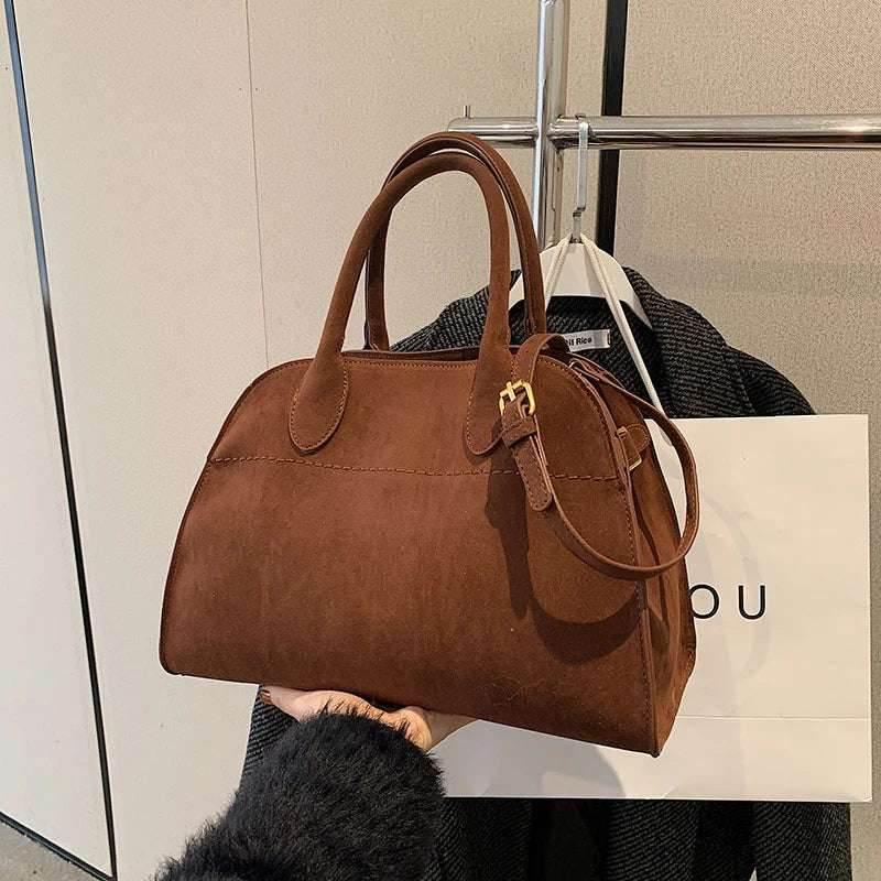 EMESA HOME Red Large Women’s Handbag – Retro Suede Shoulder Tote, Pure Color Shopper Bag, Luxury Designer Style for Daily or Casual Use - EMESA HOME™