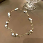 EMESA HOME French Elegant Micro Set Zircon Round Buckle Imitation Pearl Beaded Necklace, Women's Temperament Jewelry Sweet Accessories - EMESA HOME™