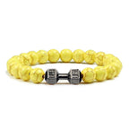 EMESA HOME Volcanic Stone Bead Bracelet – Matte Black Lava & White Dumbbell Charm Fitness Jewelry for Men & Women - EMESA HOME™