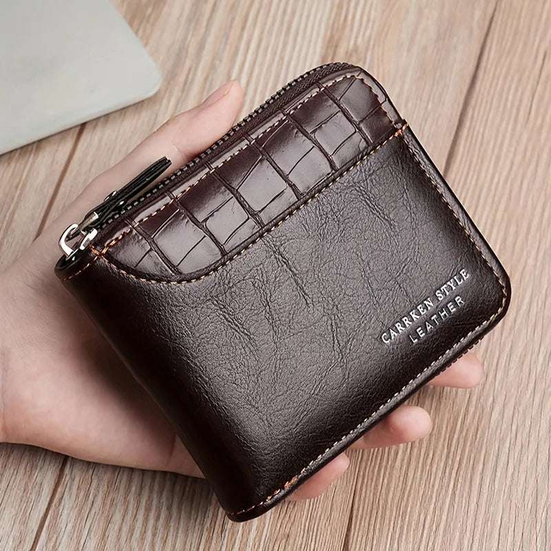 EMESA HOME Leather Men’s Wallet Luxury Men's Purse Male Zipper Card Holders with Coin Pocket Rfid Wallets Gifts for Men Money Bag