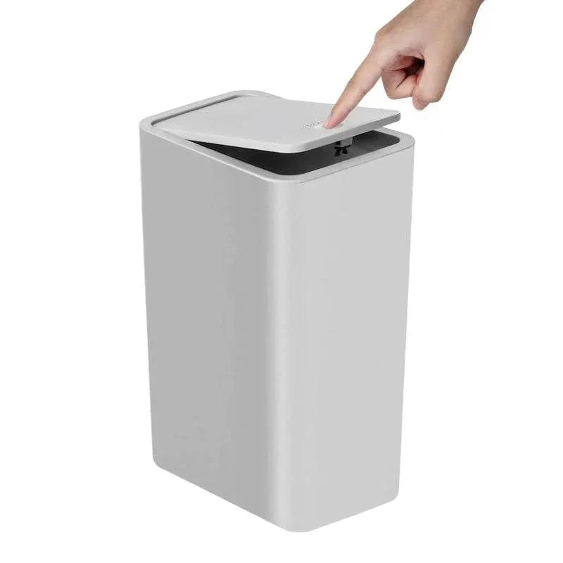 EMESA HOME 10L Bathroom Trash Can with Press Top Lid, Small Plastic Wastebasket for Toilet, Bedroom, Living Room, Pop-up Lid Design - EMESA HOME™