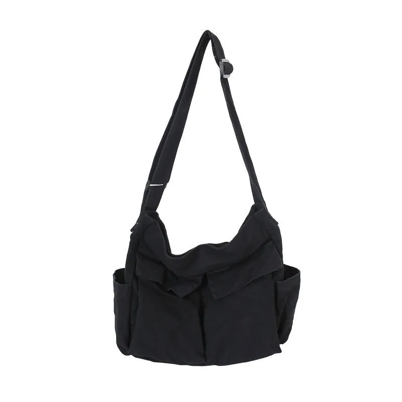 Black shoulder bag on a white background