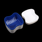 Blue and white plastic container on a black background