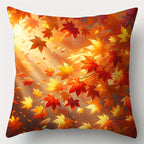 Decorative pillow with autumn leaf pattern on a white background