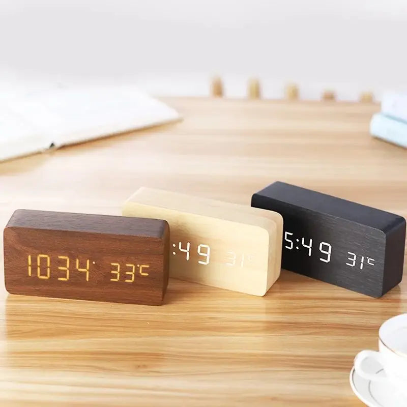 EMESA HOME Wooden Digital Alarm Clock, LED Alarm Clock with Temperature Desk Clocks for Office, Bedside Clock