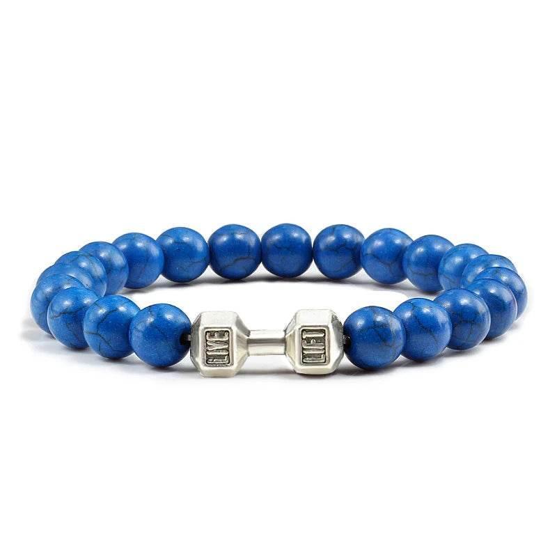 EMESA HOME Volcanic Stone Bead Bracelet – Matte Black Lava & White Dumbbell Charm Fitness Jewelry for Men & Women - EMESA HOME™