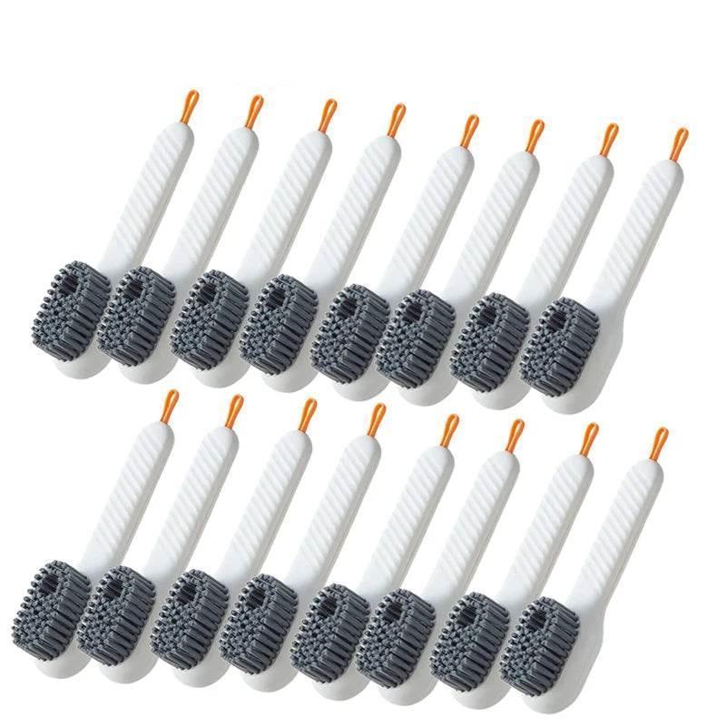 16 white brush heads with gray bristles on a white background