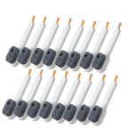 16 white brush heads with gray bristles on a white background