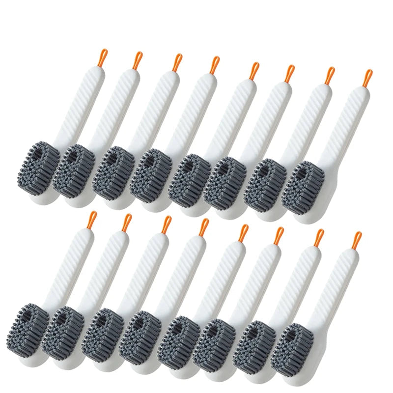 16 white brush heads with gray bristles on a white background