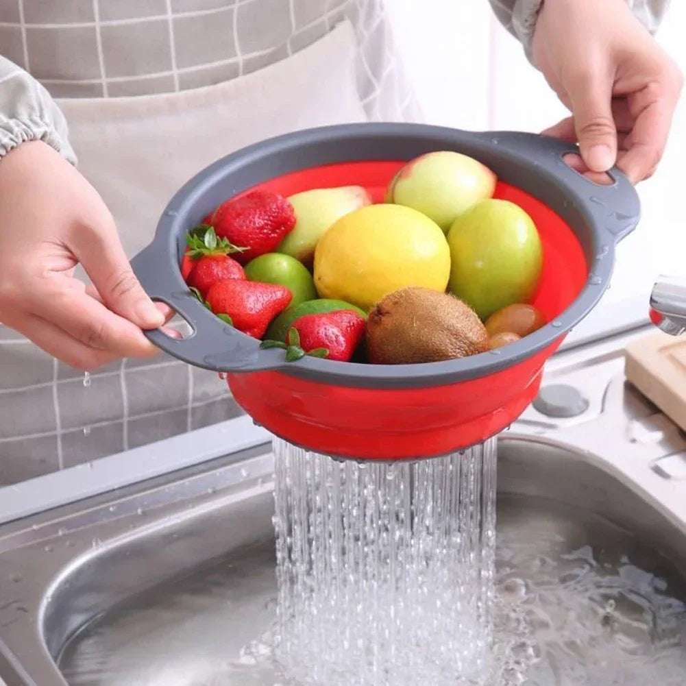 EMESA HOME Silicone Folding Drain Basket - Collapsible Fruit & Vegetable Strainer, Foldable Kitchen Storage Tool