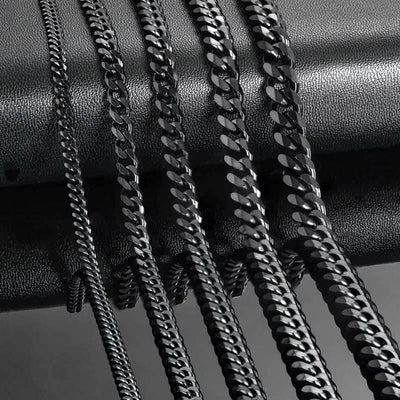 EMESA HOME Black Stainless Steel Cuban Link Chains – Classic Men’s Curb Chunky Necklace, 14 to 30 Inches - EMESA HOME™