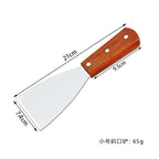 Measuring tool with wooden handle and metal blade on a white background