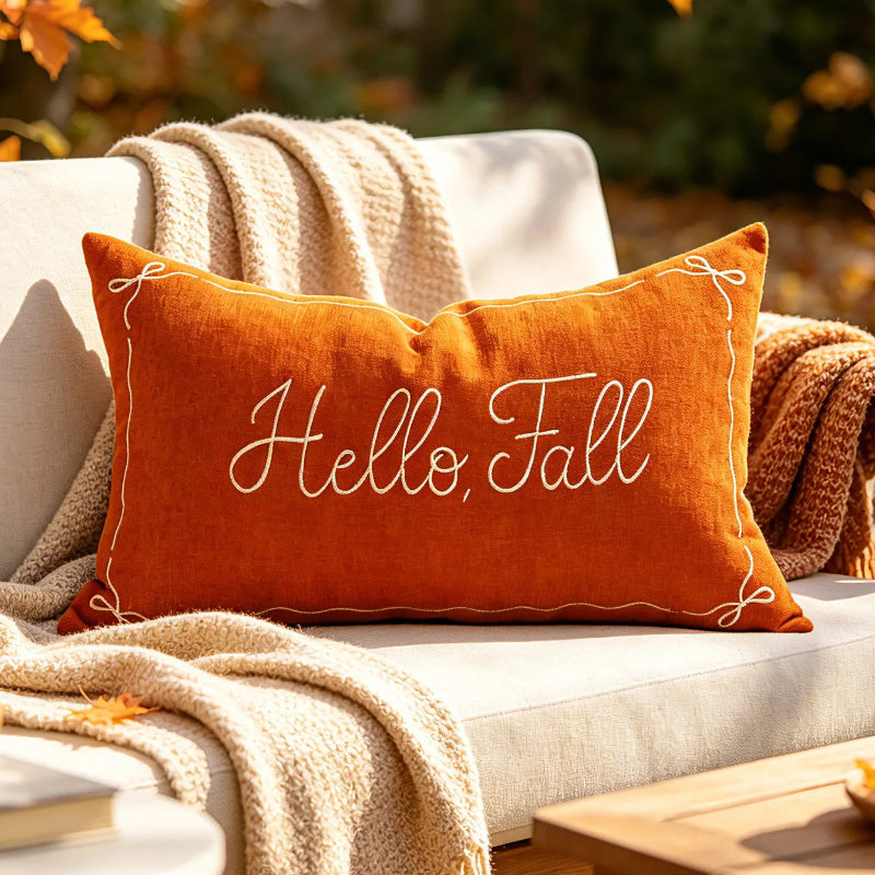 EMESA HOME Autumn Embroidered Farmhouse Decorative Cushion Cover