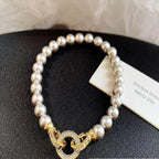 EMESA HOME French Elegant Micro Set Zircon Round Buckle Imitation Pearl Beaded Necklace, Women's Temperament Jewelry Sweet Accessories - EMESA HOME™