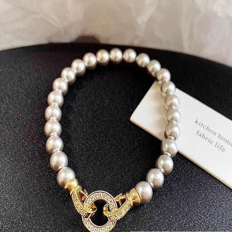 EMESA HOME French Elegant Micro Set Zircon Round Buckle Imitation Pearl Beaded Necklace, Women's Temperament Jewelry Sweet Accessories - EMESA HOME™