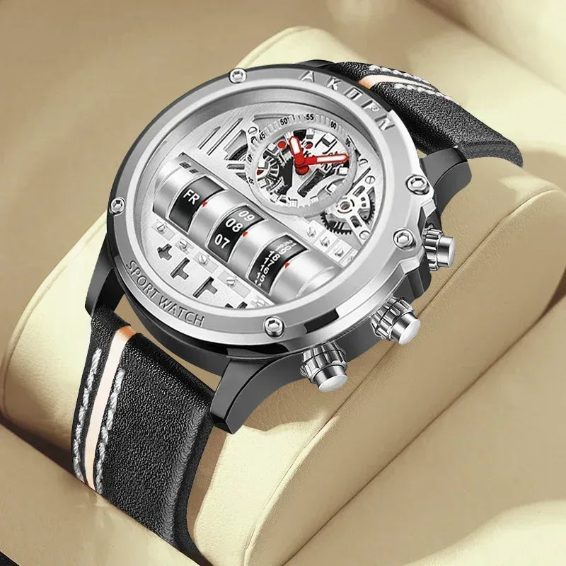 EMESA HOME Luxury Men Quartz Watch – Business Leather Strap Watch with Rotate Date - EMESA HOME™