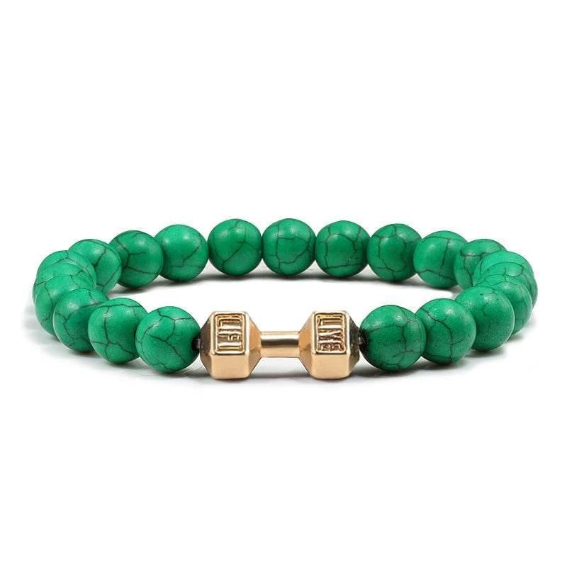 EMESA HOME Volcanic Stone Bead Bracelet – Matte Black Lava & White Dumbbell Charm Fitness Jewelry for Men & Women - EMESA HOME™