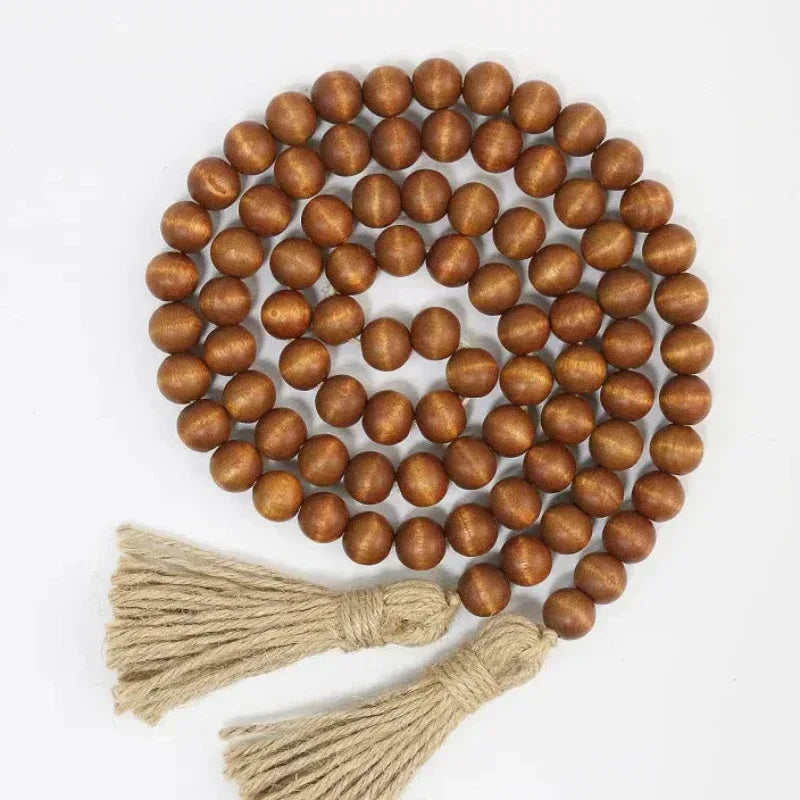 EMESA HOME Rustic Wood Bead Garland with Tassels – Farmhouse Boho Wall Hanging Decor - EMESA HOME™