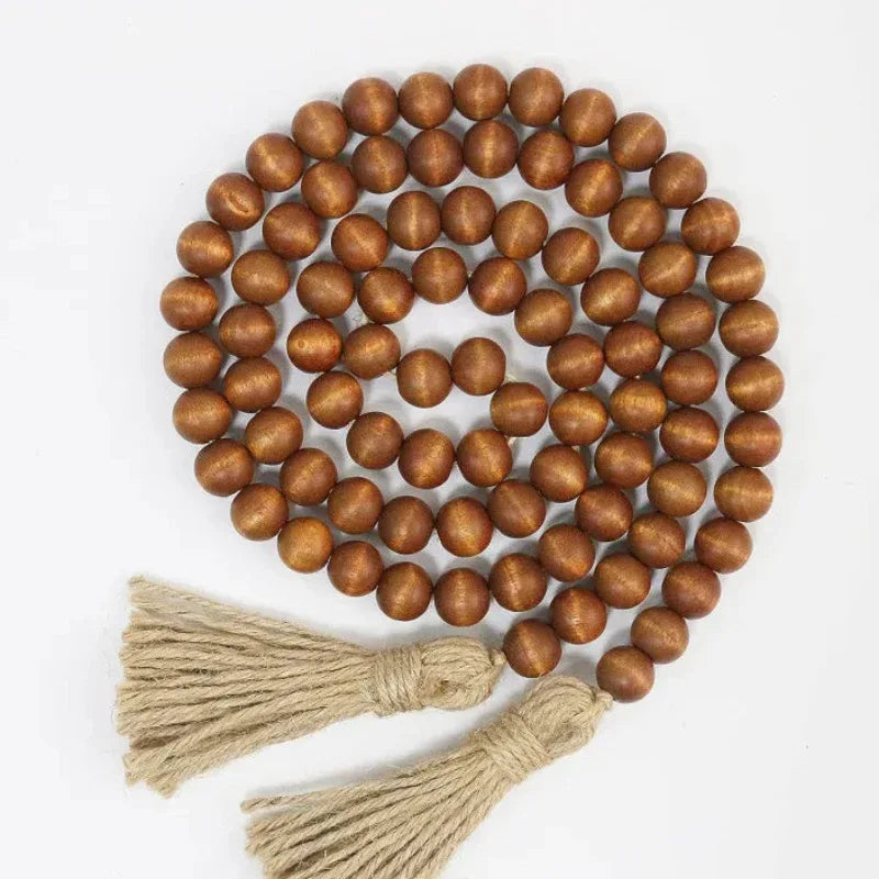 EMESA HOME Rustic Wood Bead Garland with Tassels – Farmhouse Boho Wall Hanging Decor - EMESA HOME™