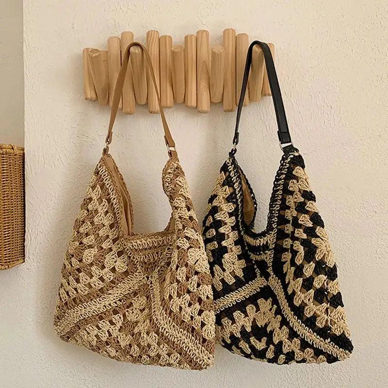 EMESA HOME Woven Straw Shoulder Bag – Medium Women's Handbag with Handle for Beach & Vacation