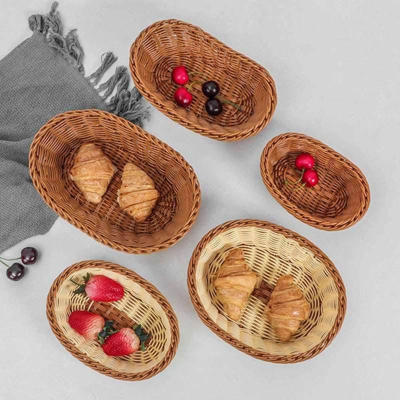 EMESA HOME Wicker Oval Basket – Woven Bread Tray, Food Holder, Fruit, Cosmetic, Tabletop, Bathroom Storage, Kitchen Organizer 28x19x9.5cm