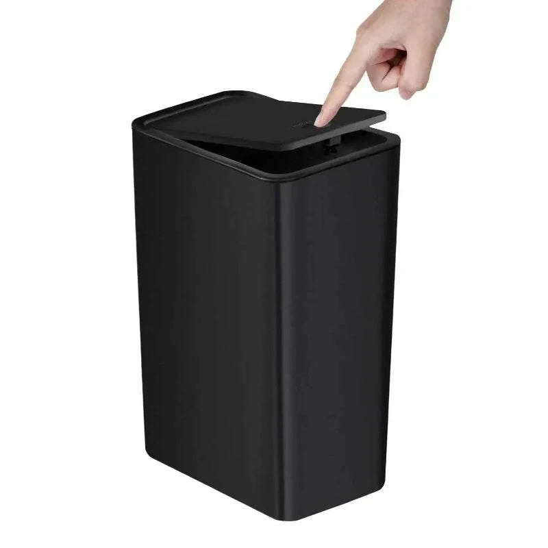 EMESA HOME 10L Bathroom Trash Can with Press Top Lid, Small Plastic Wastebasket for Toilet, Bedroom, Living Room, Pop-up Lid Design - EMESA HOME™