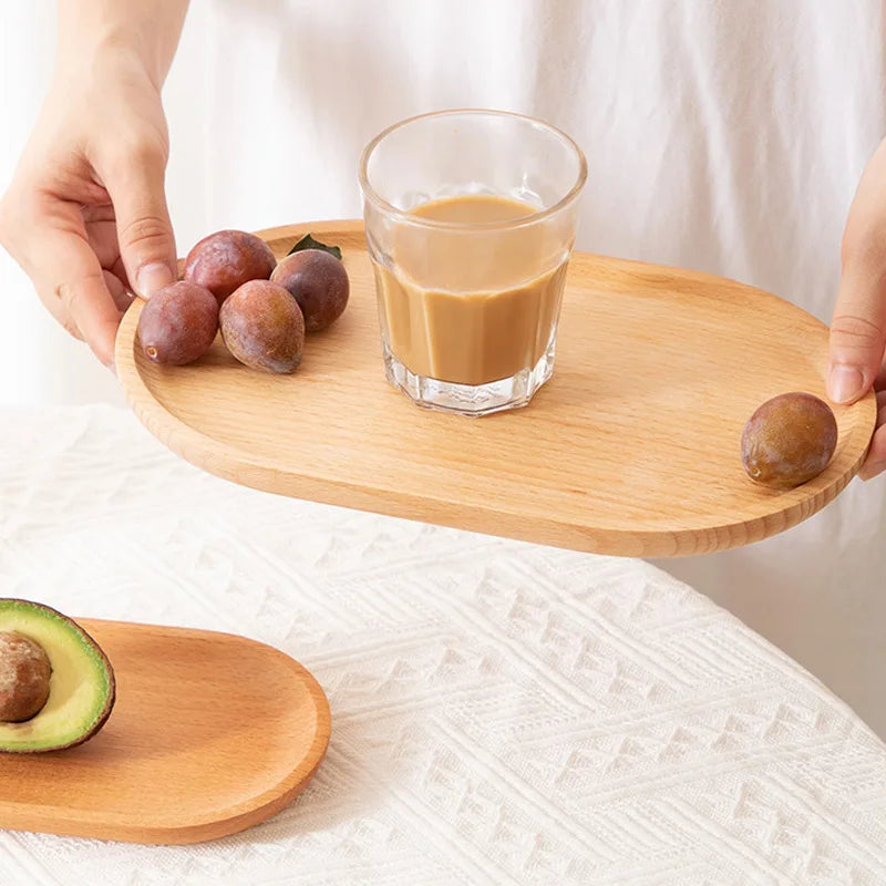 EMESA HOME Beech Wood Serving Plate – Oval & Rectangular Wooden Tray for Fruit, Desserts, Candy & Home Tableware