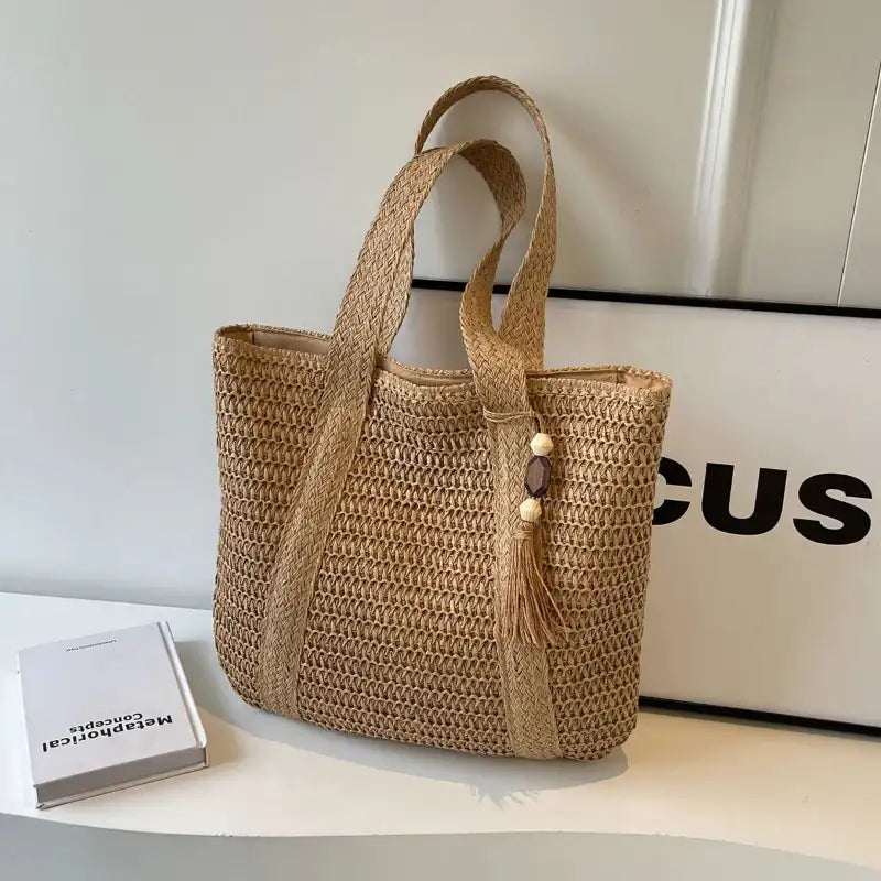 EMESA HOME Large-Capacity Woven Straw Bag for Women – Casual Shoulder Tote for Beach, Travel & Shopping - Emesa Home