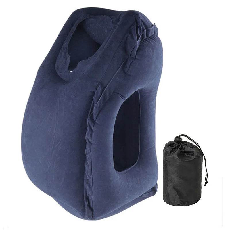 EMESA HOME PVC Inflatable Air Travel Pillow: Portable Neck Support for Airplane, Car, and Office Rest. Navy Blue