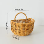 Wicker basket with dimensions on a white background