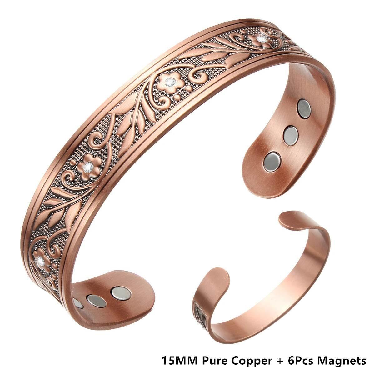 EMESA HOME Vintage Pure Copper Cuff Bracelet with 18Pcs 3500 Gauss Strong Magnets - EMESA HOME™