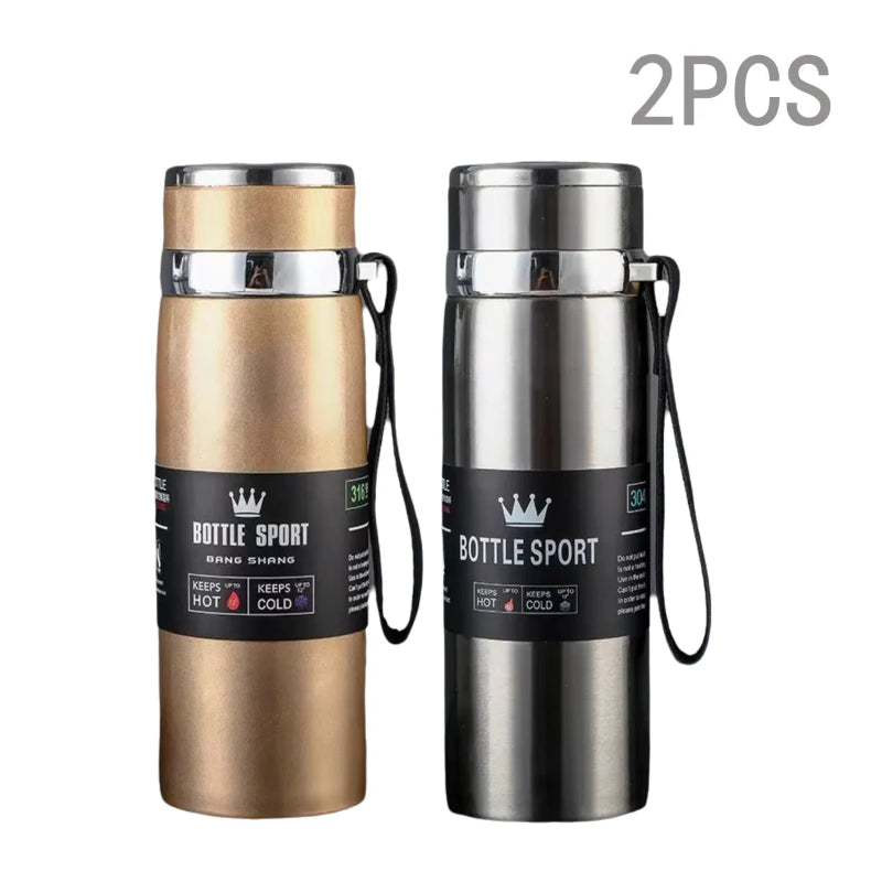 Two insulated bottles, one gold and one silver, with 'Bottle Sport' labels on a white background.