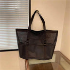 EMESA HOME Large Canvas Mesh Beach Bag – Lightweight Hollow Shoulder Tote for Shopping & Commuting - EMESA HOME™
