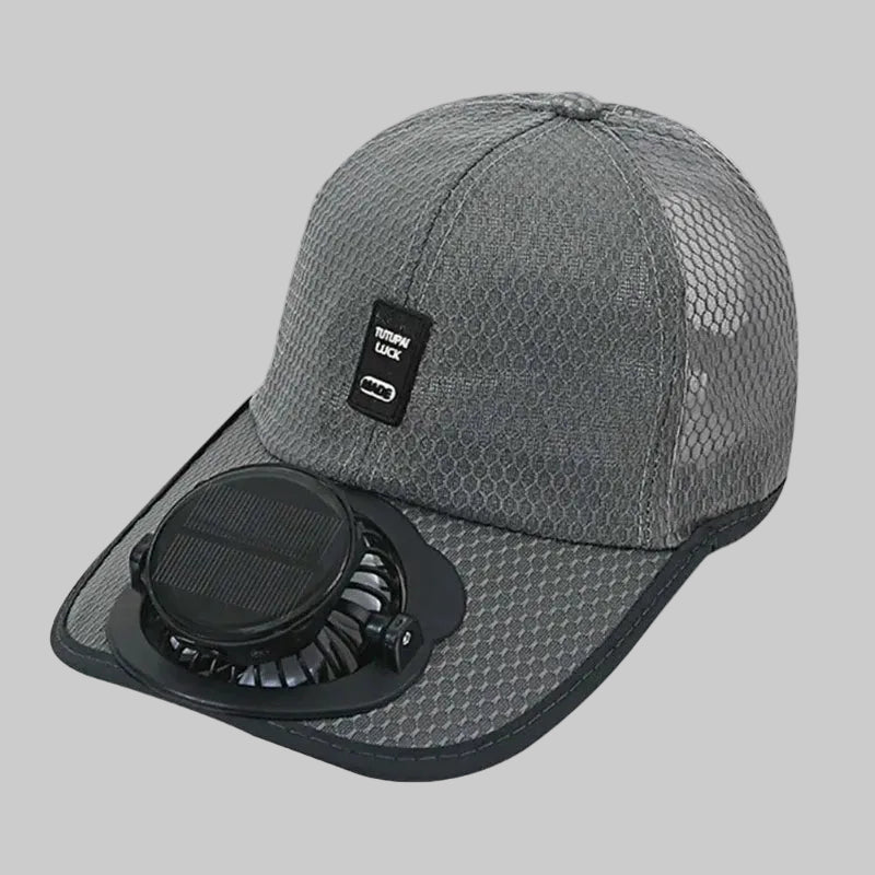Gray cap with a built-in fan on a white background