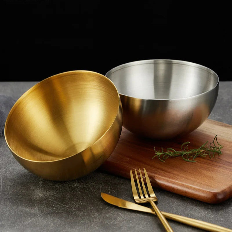 EMESA HOME Korean Stainless Steel Salad Bowl Multi purpose Cooking Bowl Large Cold Noodle Bowl Instagram Round Sanded Gold Bowl