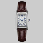 Watch with brown leather strap and silver case on a white background, featuring the brand 'SANDA'.