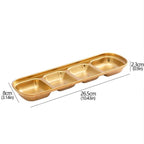 Gold tray with dimensions on a white background