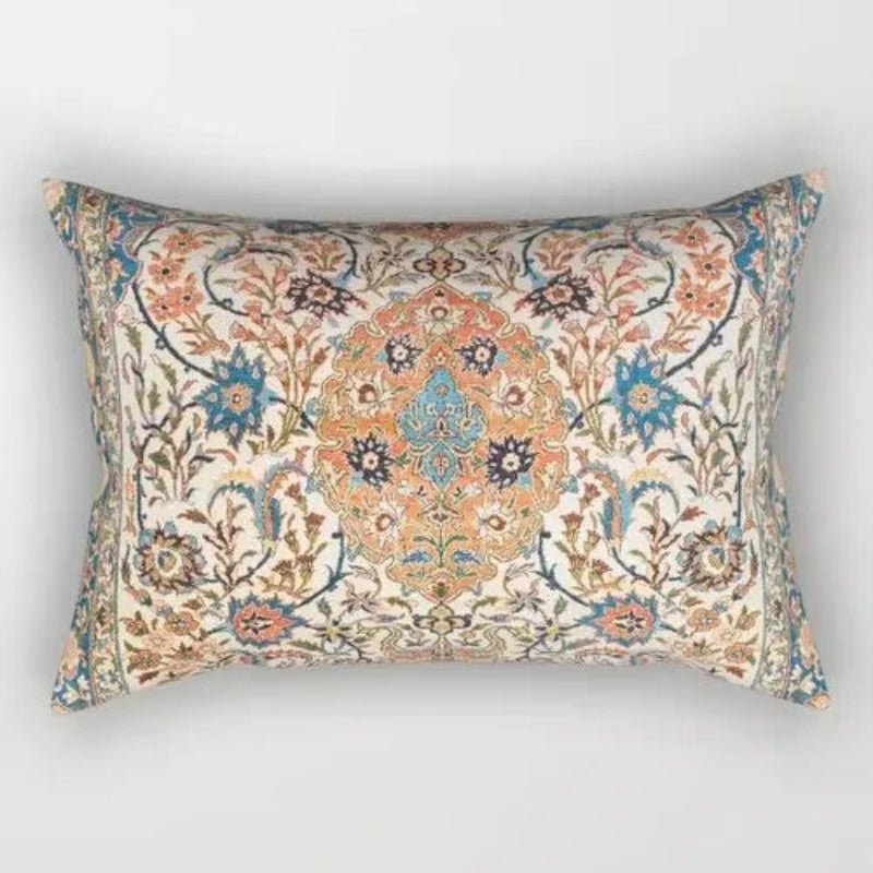 Decorative pillow with floral pattern on a plain background