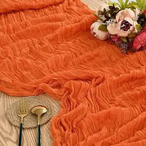 EMESA HOME Gauze Table Runner – 90×300cm Rustic Boho Table Decor for Dining, Wedding, Party, or Decoration orange