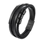 Black braided leather bracelet with a magnetic clasp on a white background