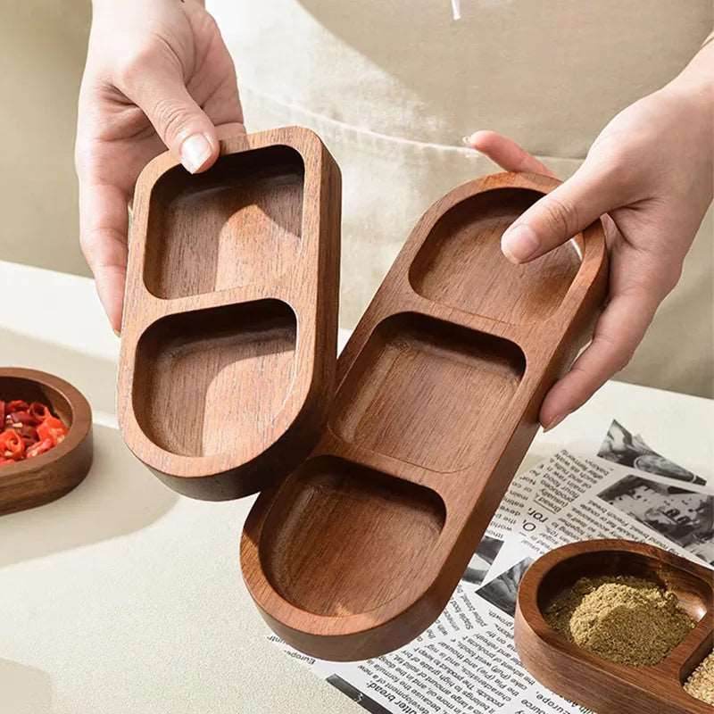 EMESA HOME Solid Wood Rectangle Tray – 2/3 Grid Condiment Plate for Breakfast, Sushi, Bread, Desserts & Kitchen Seasoning Display - Emesa Home